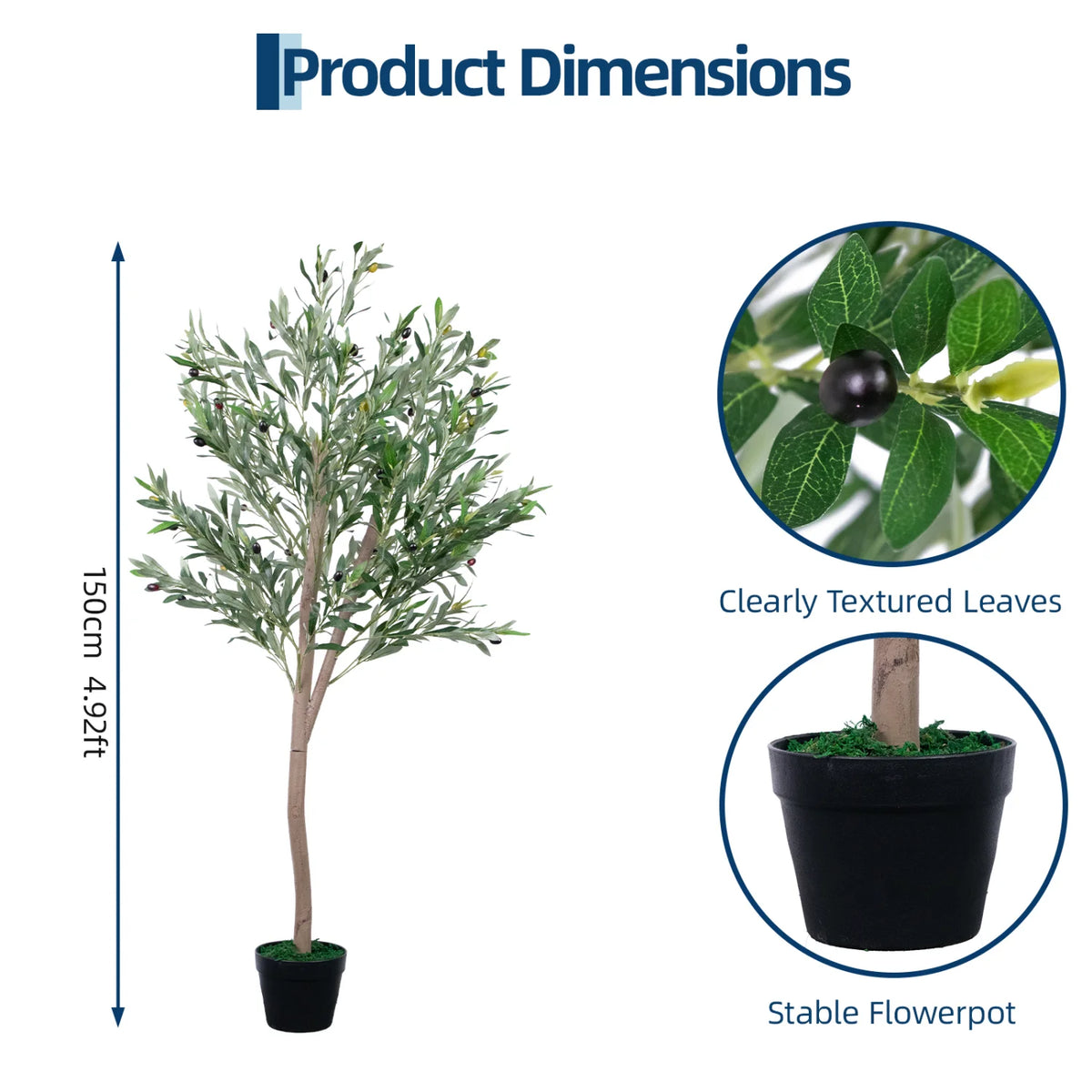 Artificial Olive Tree — 5 ft, Natural Wood Trunk with Lifelike Fruit