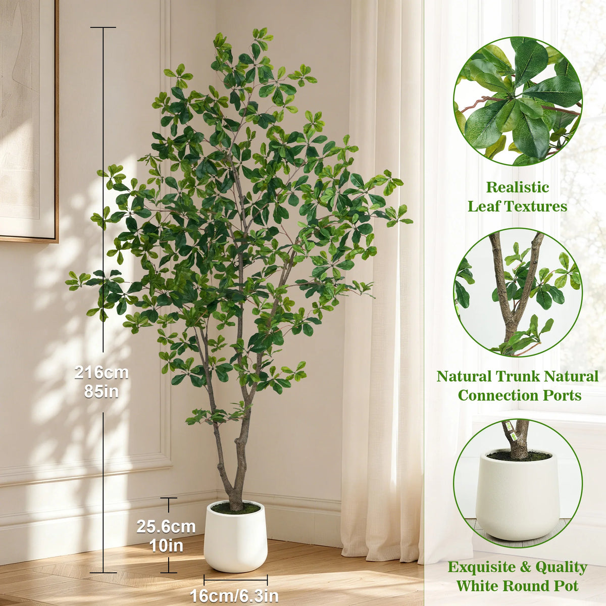 Artificial Black Olive Tree — 5 to 7 ft, PE Foliage, White Round Pot