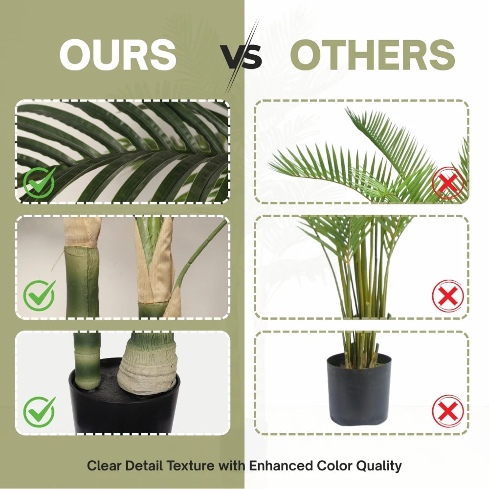 Artificial Golden Cane Palm Tree, Black Plastic Pot