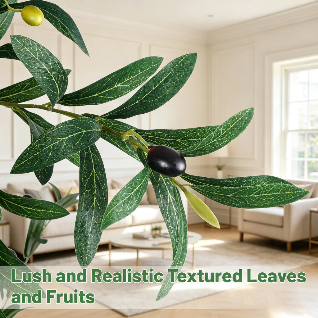 Artificial Olive Tree — 4.9 to 6.9 ft, Natural Wood Trunk