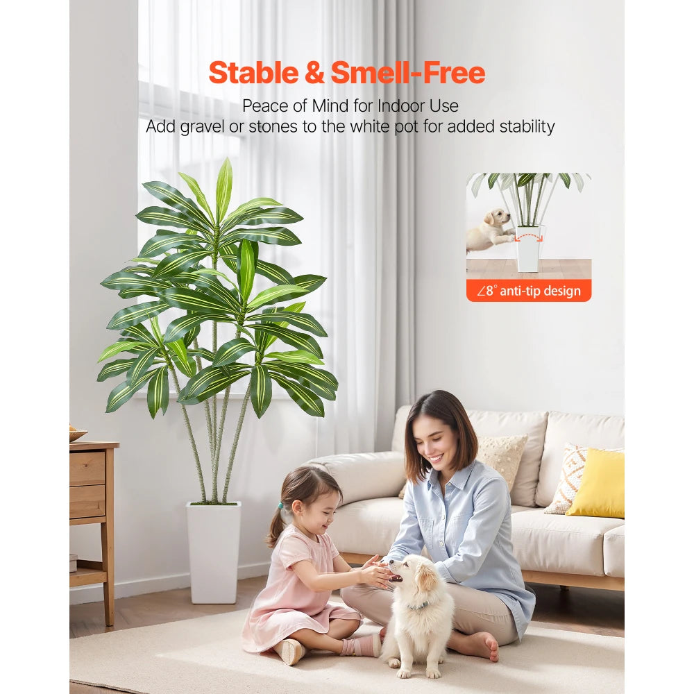 Artificial Dracaena Tree — 6 ft, White Planter with Moss Cover