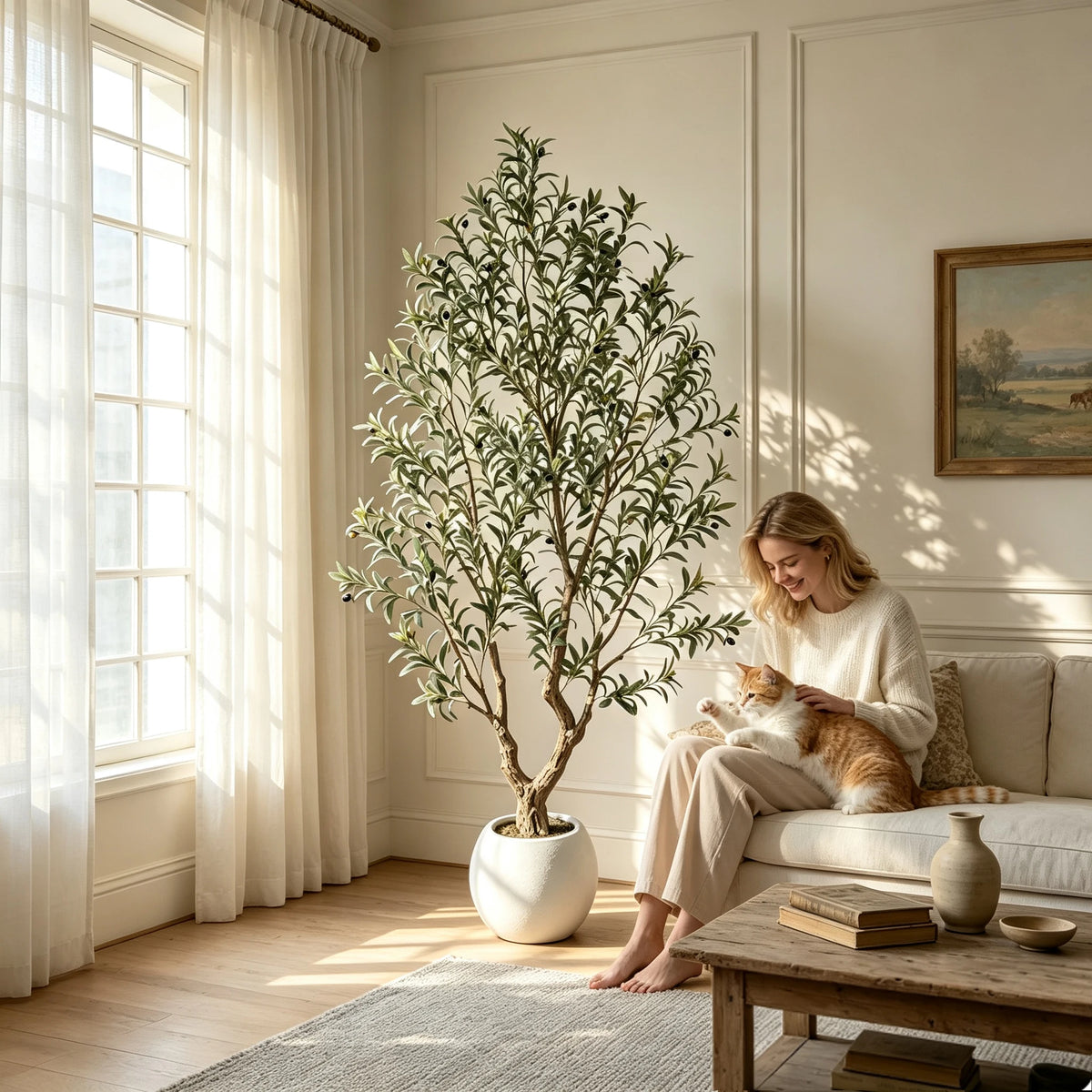 Artificial Olive Tree — 5 to 8 ft, Natural Wood Trunk, Indoor or Outdoor