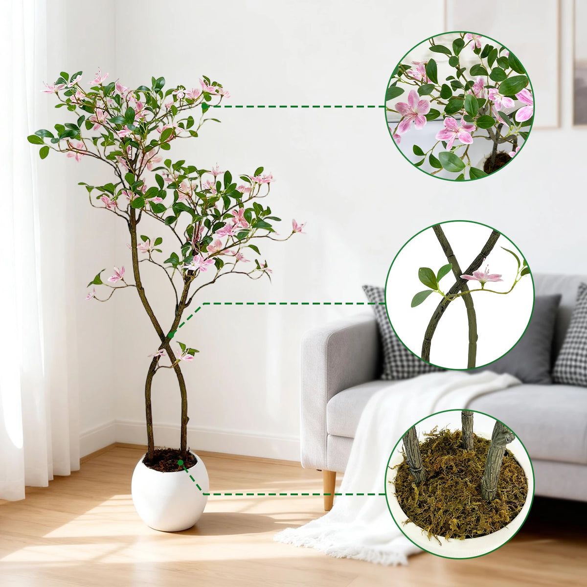 Artificial Jasmine Tree — 4 to 6 ft, Silk Blossoms on Plastic Stems
