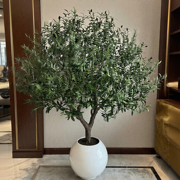 Artificial olive tree 6.5ft (200cm) tall, with PVC foliage set on real wood branches
