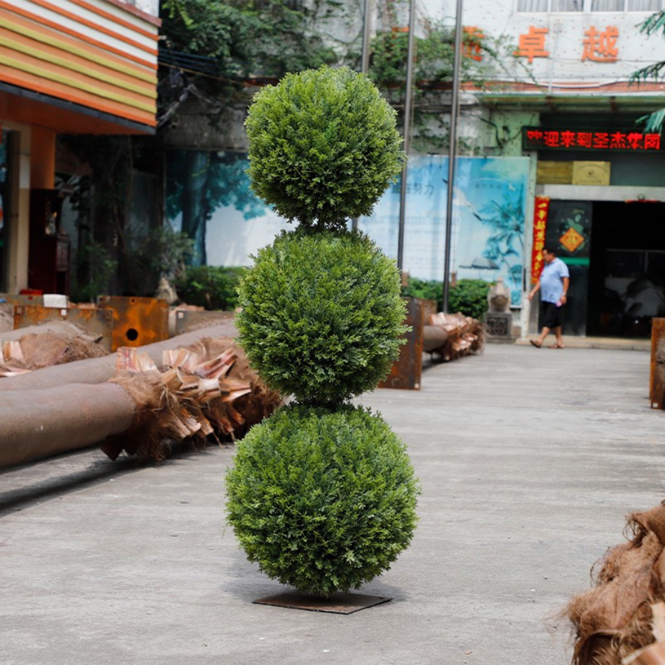 Artificial cypress ball topiary 5ft (1.5m) tall, clipped spheres set on a bare stem
