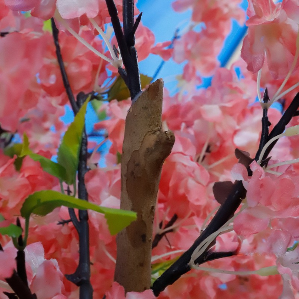 The 9ft blossom tree in a hotel lobby, flowers reaching above the seating