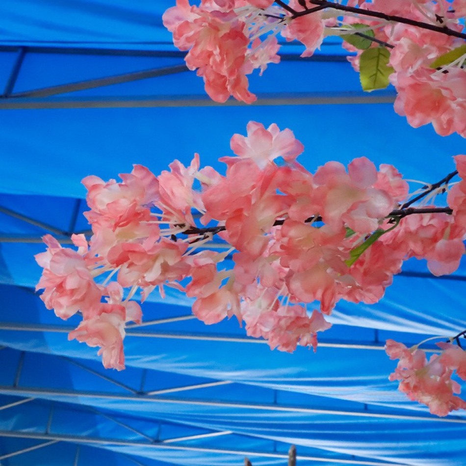 The trunk and branch frame of the 9ft faux sakura tree beneath the blossom