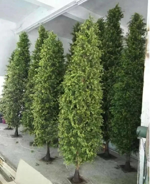 Artificial cypress tree 3.5m tall, dense green foliage clipped into a tall column
