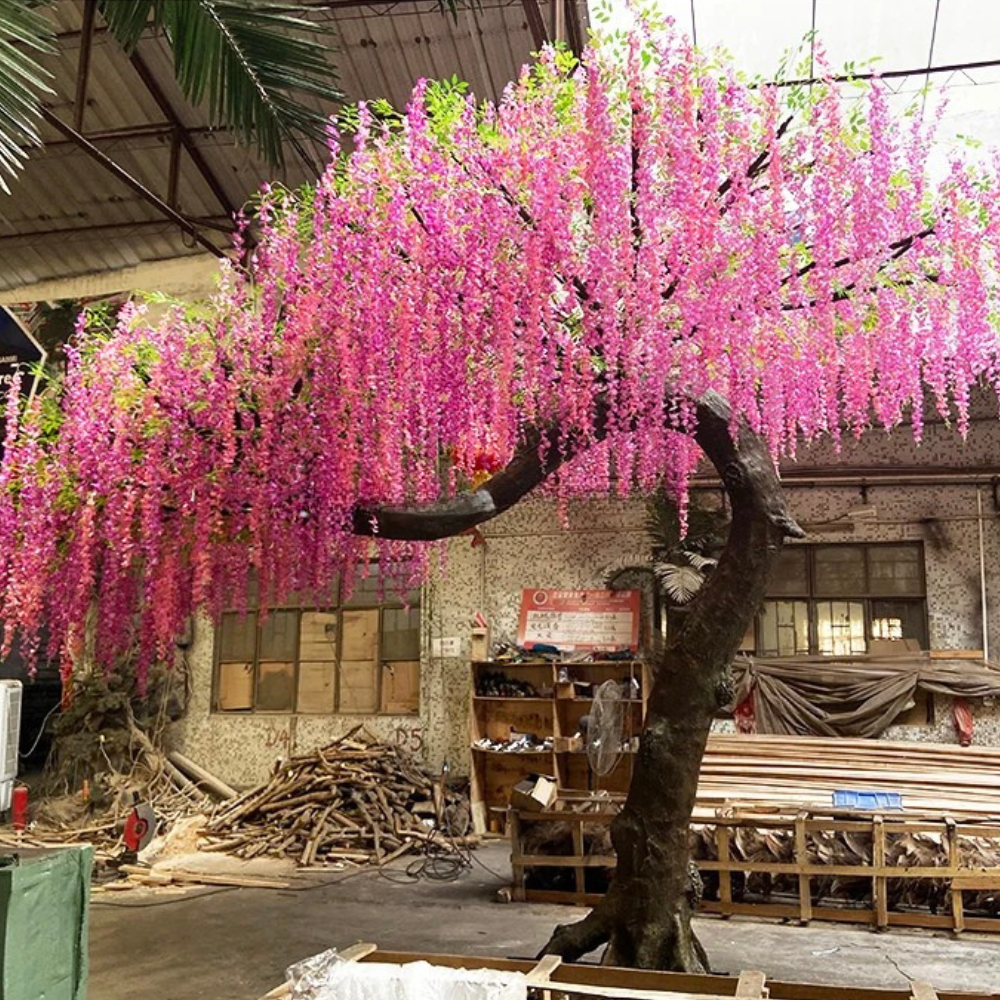Base of the 10ft artificial sakura where the trunk meets its planter