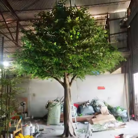 Fibreglass trunk and aerial roots of the banyan, moulded with bark texture