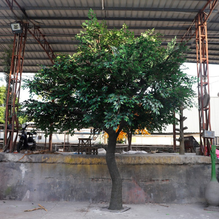 Artificial banyan 2.5m tall, dense ficus leaves set on a natural wood trunk
