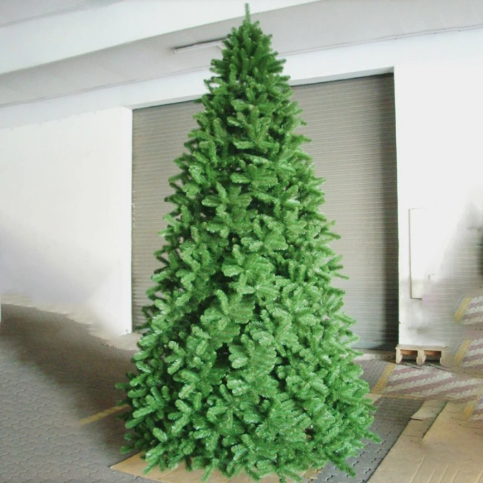 Close-up of the LED lights set deep among the green Christmas tree foliage