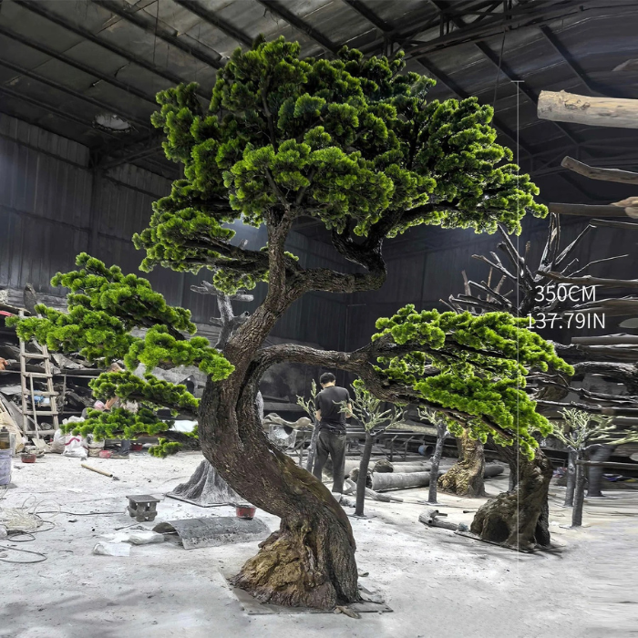 Close-up of the bonsai pine needles set in dense clusters across each pad