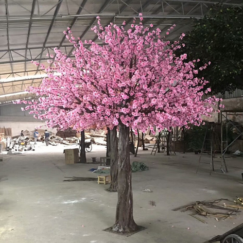 Artificial peach blossom tree 3m tall, blossom set on a natural wood trunk