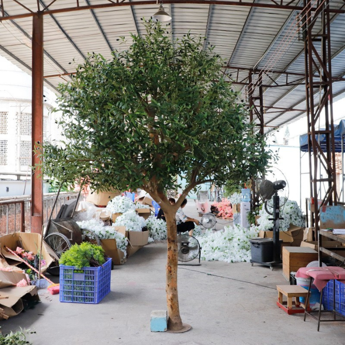 Artificial olive tree 3m tall, silver-green foliage set on a natural wood trunk