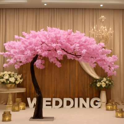Artificial cherry blossom tree in silk flowers, blossom over an open branch frame
