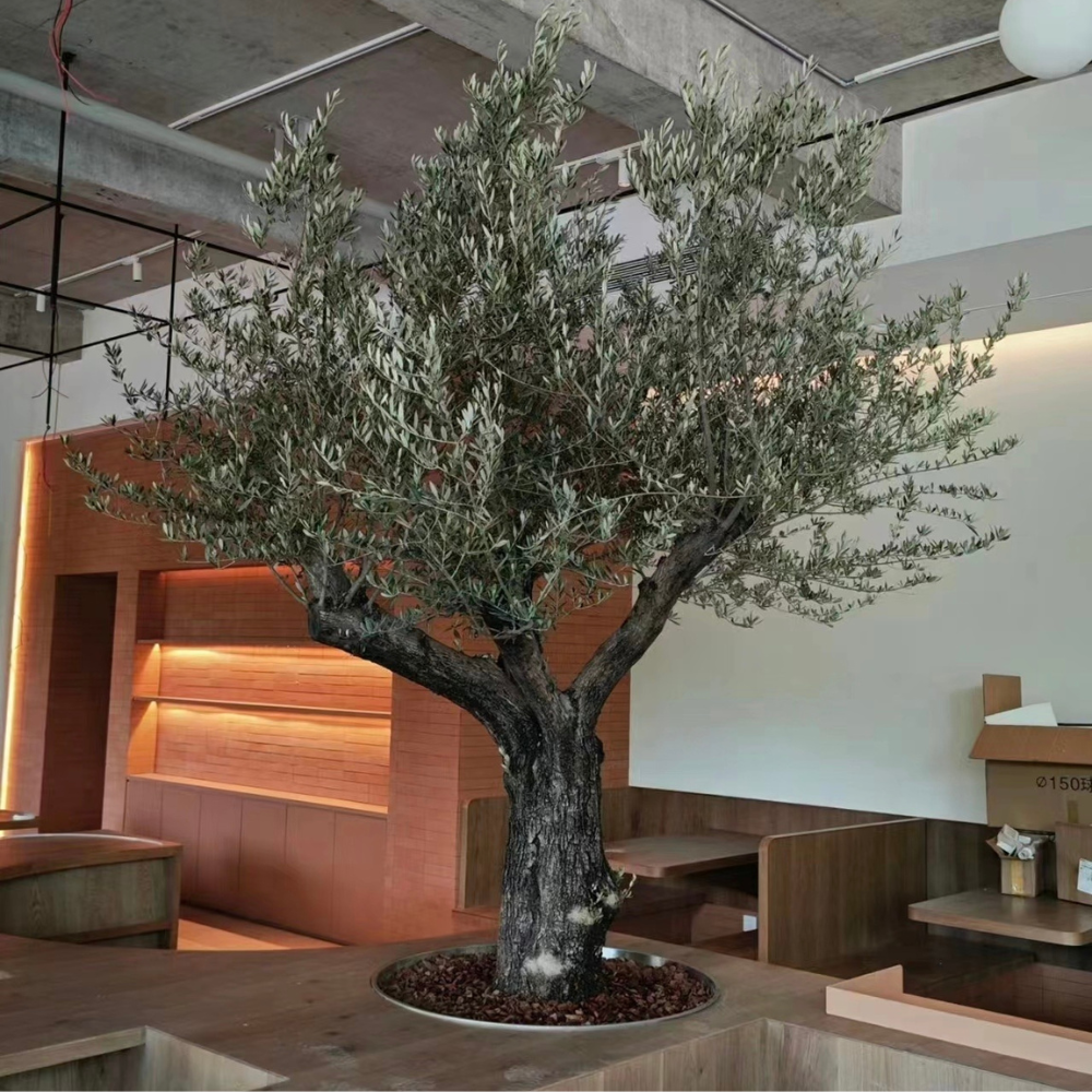 Artificial olive tree 8ft tall, realistic silver-green foliage on a moulded trunk