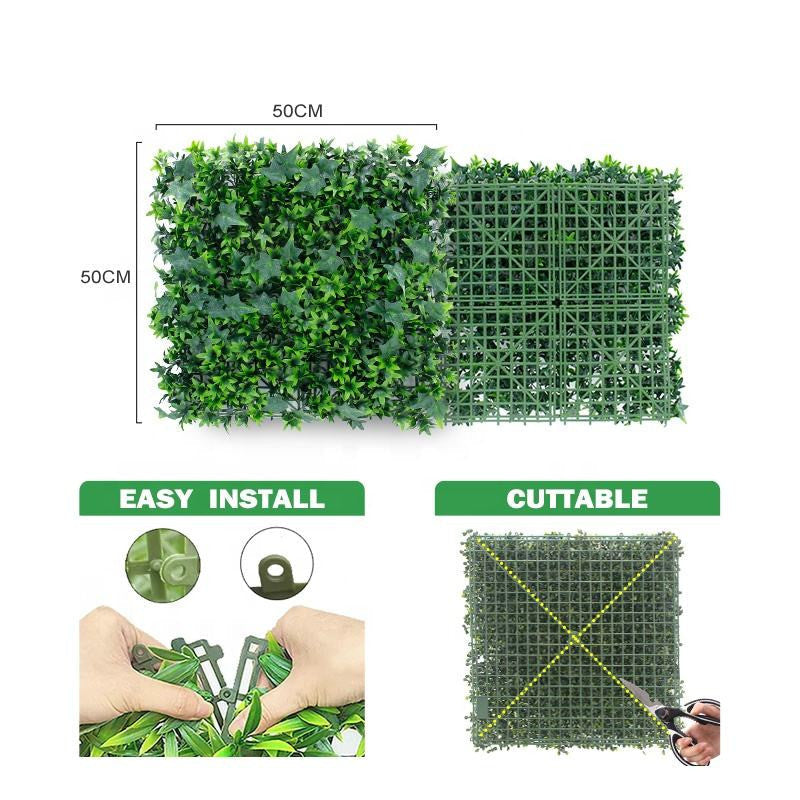 Green grass panelling wrapped around a retail display plinth in a shop window