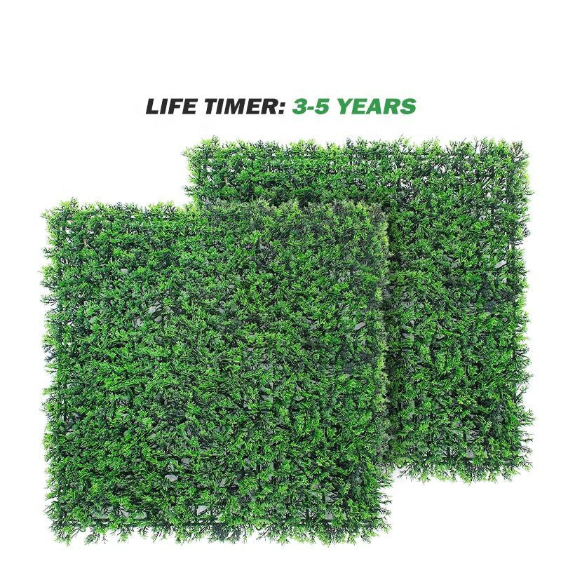 Reverse of the 50x50cm green tile showing its UV-stable PE base grid and tabs