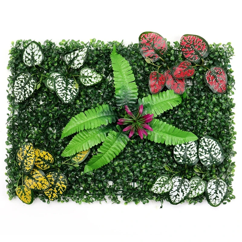 Close-up of the hedge foliage showing the mixed leaf shapes and layered green tones