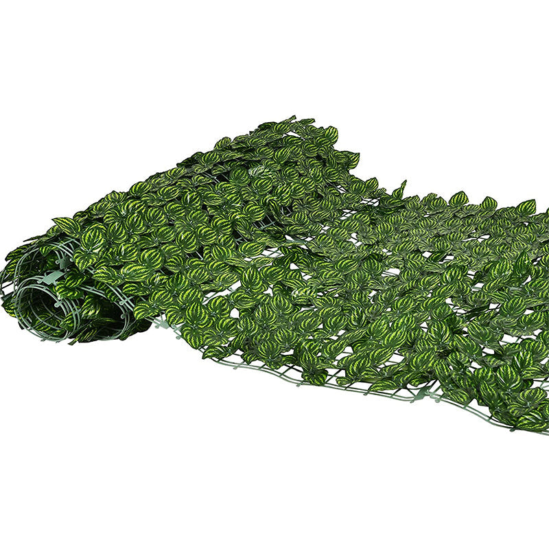 The expandable panel part-rolled, showing the flexible backing behind the ivy foliage