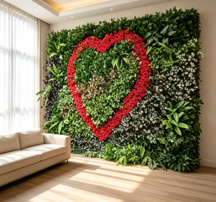 Two boxwood panels joined at the edge, with the foliage hiding the join line