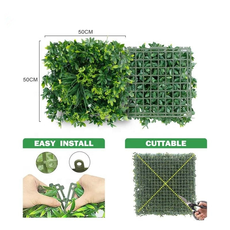 Panels joined across an indoor wall to make one continuous green grass surface
