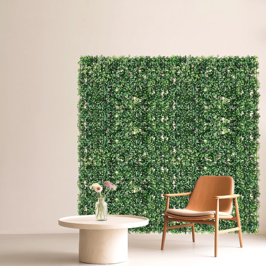 Artificial Hedge Wall Panels - 12-Piece Set, 2.9 m2 coverage, installed as a feature wall