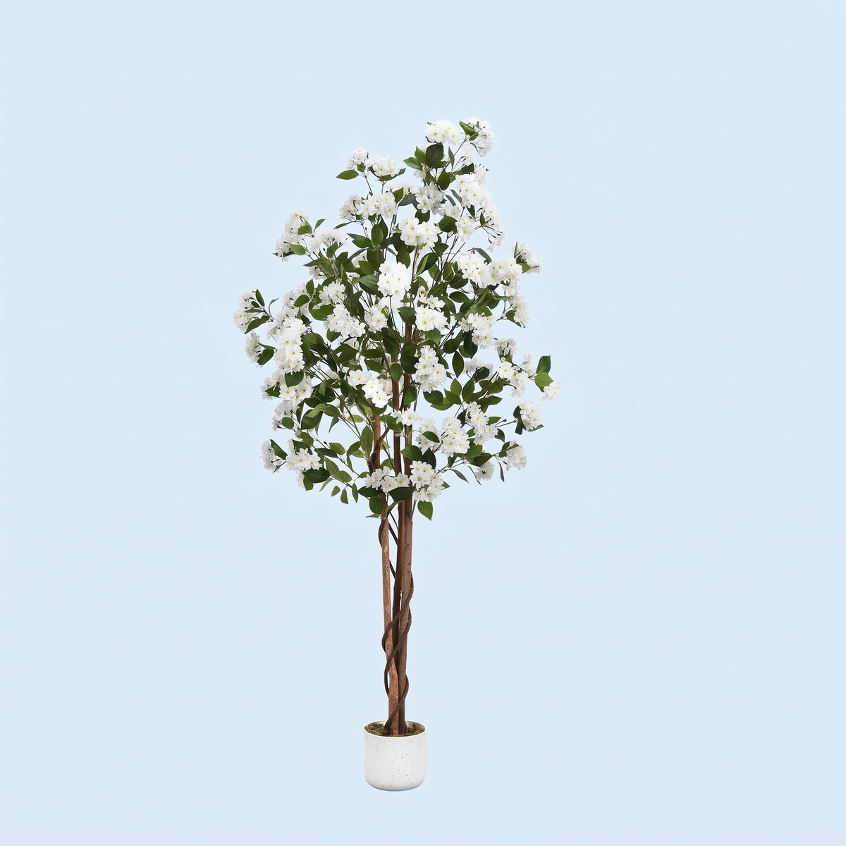 Artificial osmanthus tree with white blossoms in a white pot, 180 cm