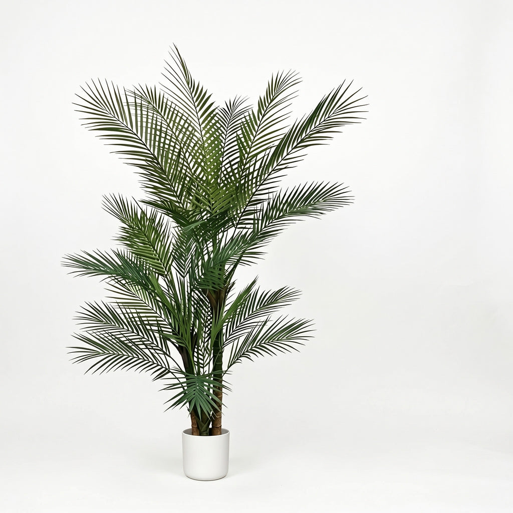 Artificial palm tree with UV-resistant fronds in a white pot