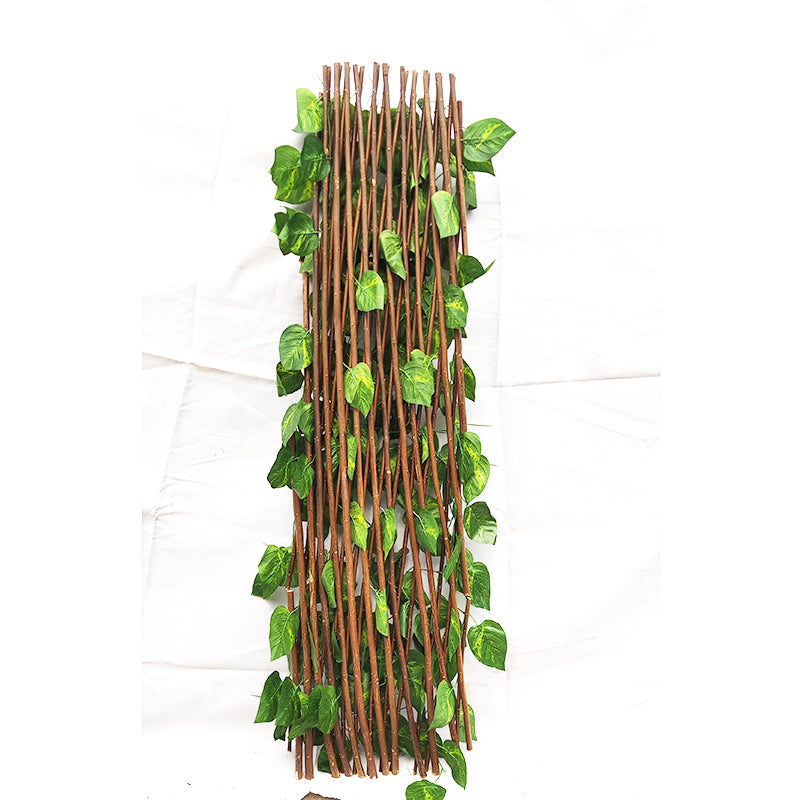 Expandable ivy trellis used as a green partition behind restaurant patio seating