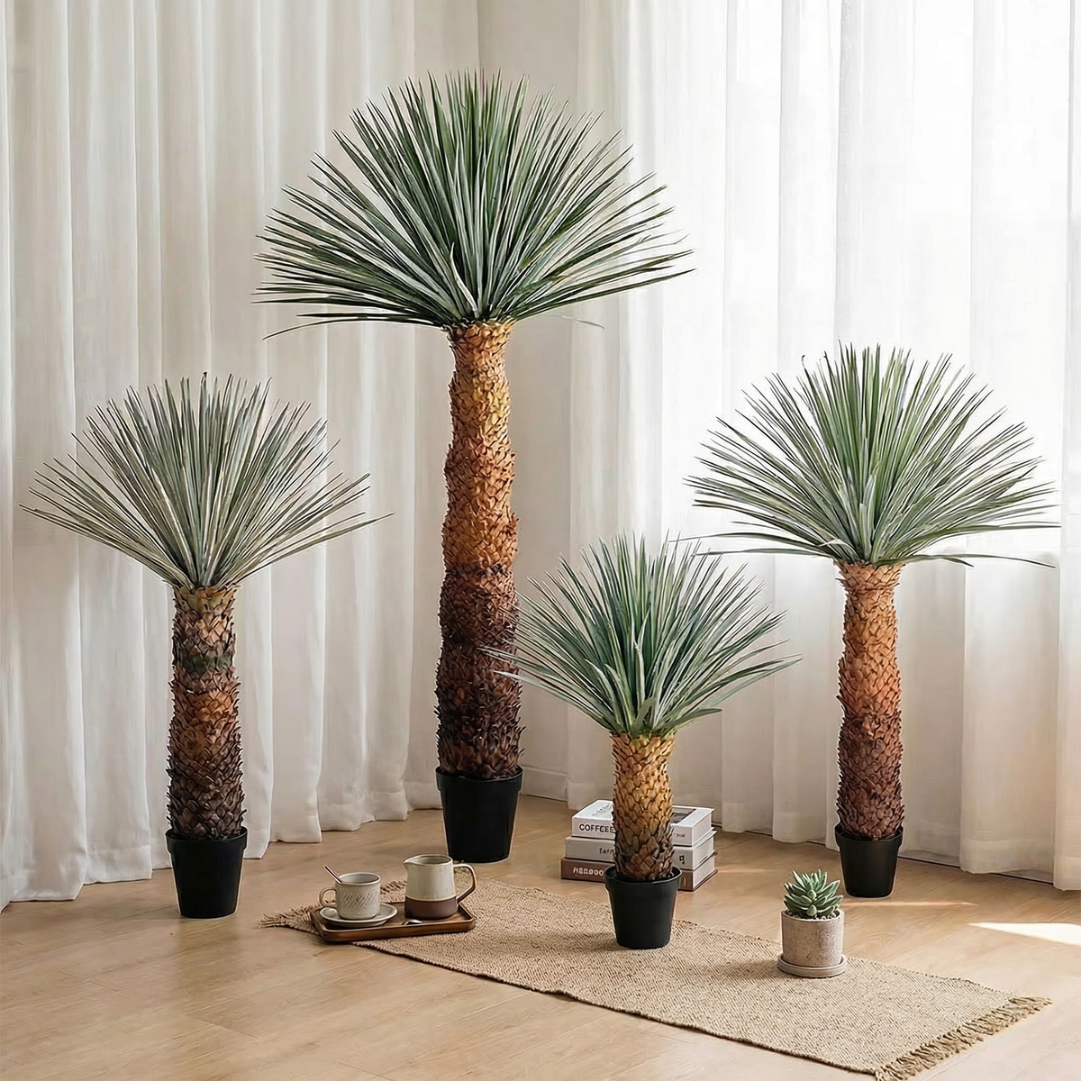 The pineapple head plant used as a floor feature in a styled shop window display