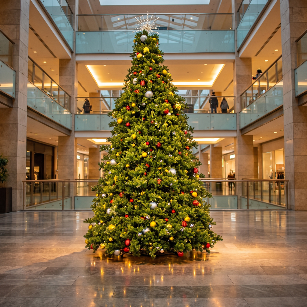 Red luxury commercial Christmas tree in a shopping centre atrium