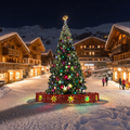 Giant DMX music light Christmas tree in an alpine village square