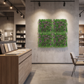 Artificial grass wall tiles in a retail showroom, shown at 1.6 x 1.6 ft