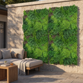 Boxwood artificial wall panels on a patio wall, shown at 3.3 x 3.3 ft