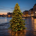 Giant commercial LED Christmas tree on a waterfront promenade