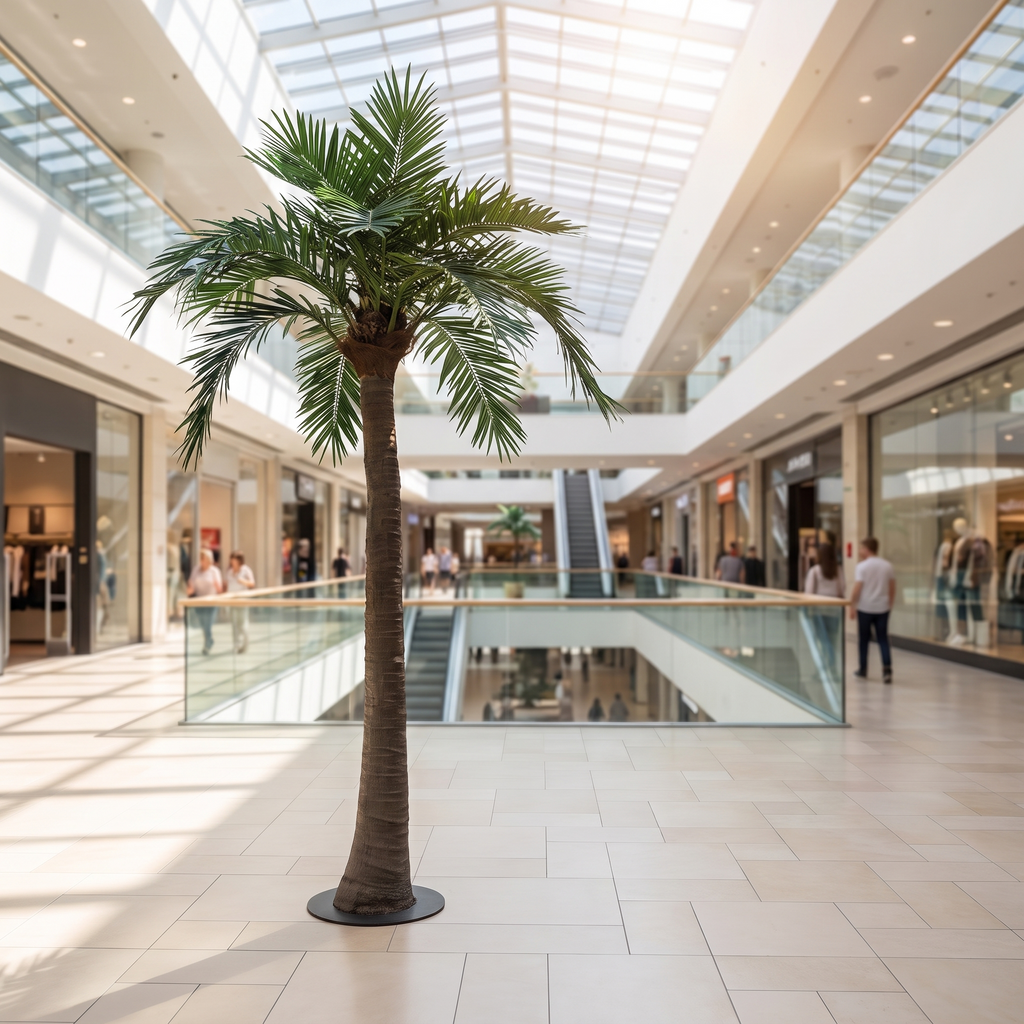 Artificial coconut palm tree in a shopping mall courtyard