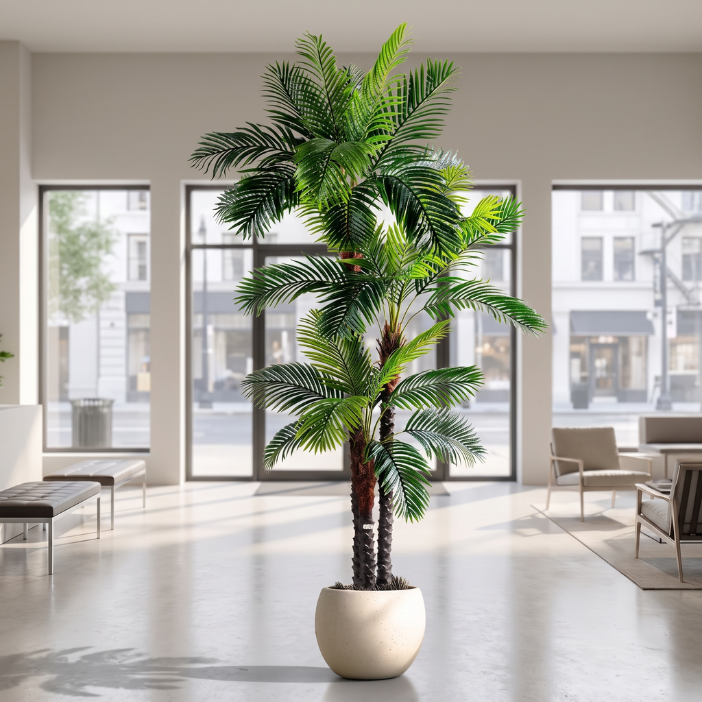 Artificial palm tree in a commercial showroom