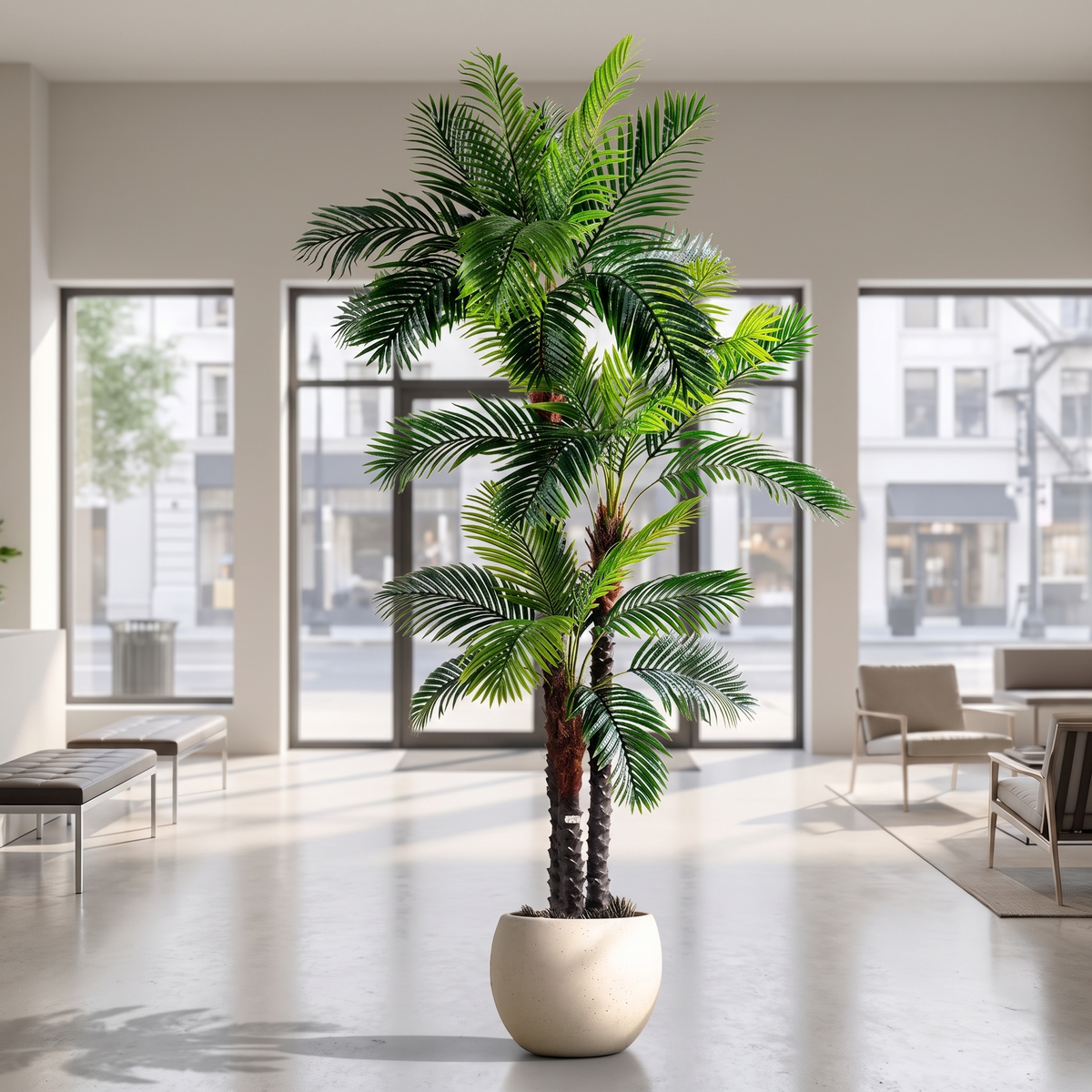 Artificial palm tree in a commercial showroom
