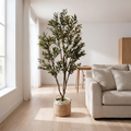 Artificial olive tree in a Nordic-style living room