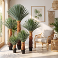 Large artificial pineapple head plant in a tropical-modern living space