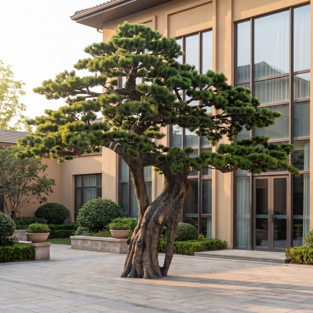 5 m artificial pine specimen tree in a hotel courtyard