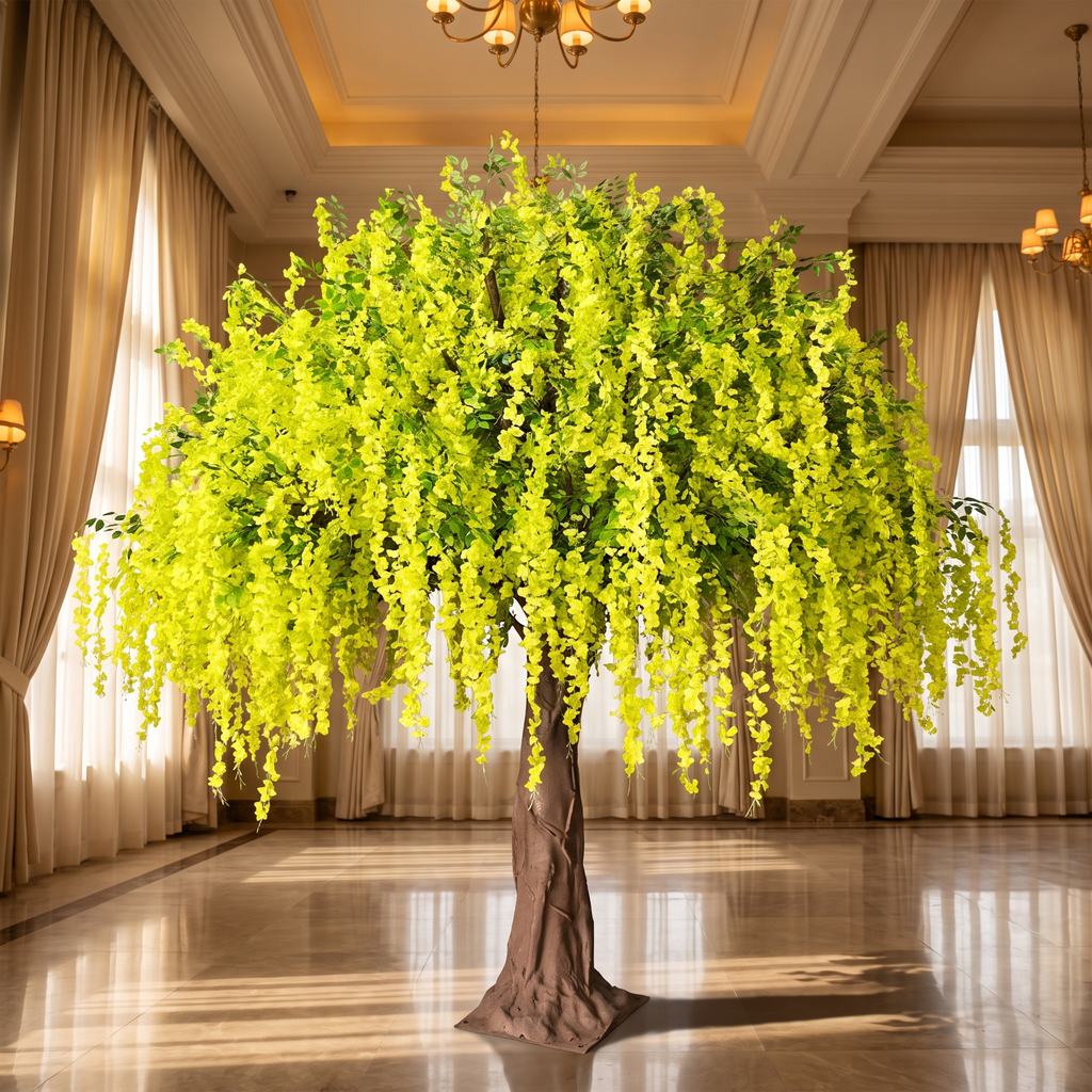Artificial wisteria flower tree in a grand event hall