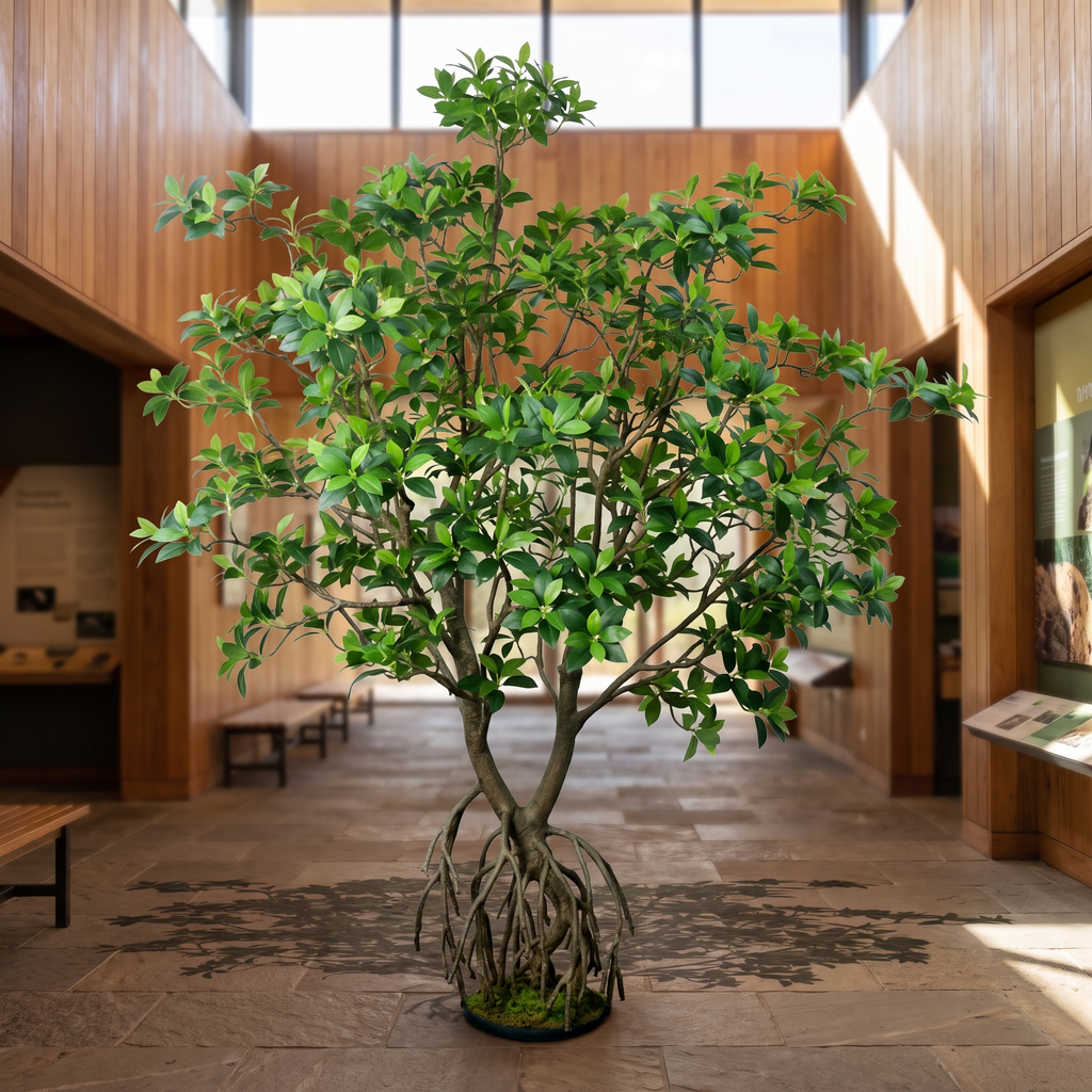 Artificial mangrove tree in a visitor centre interior