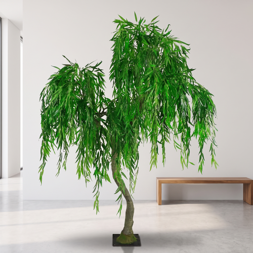 Artificial weeping willow tree in a showroom