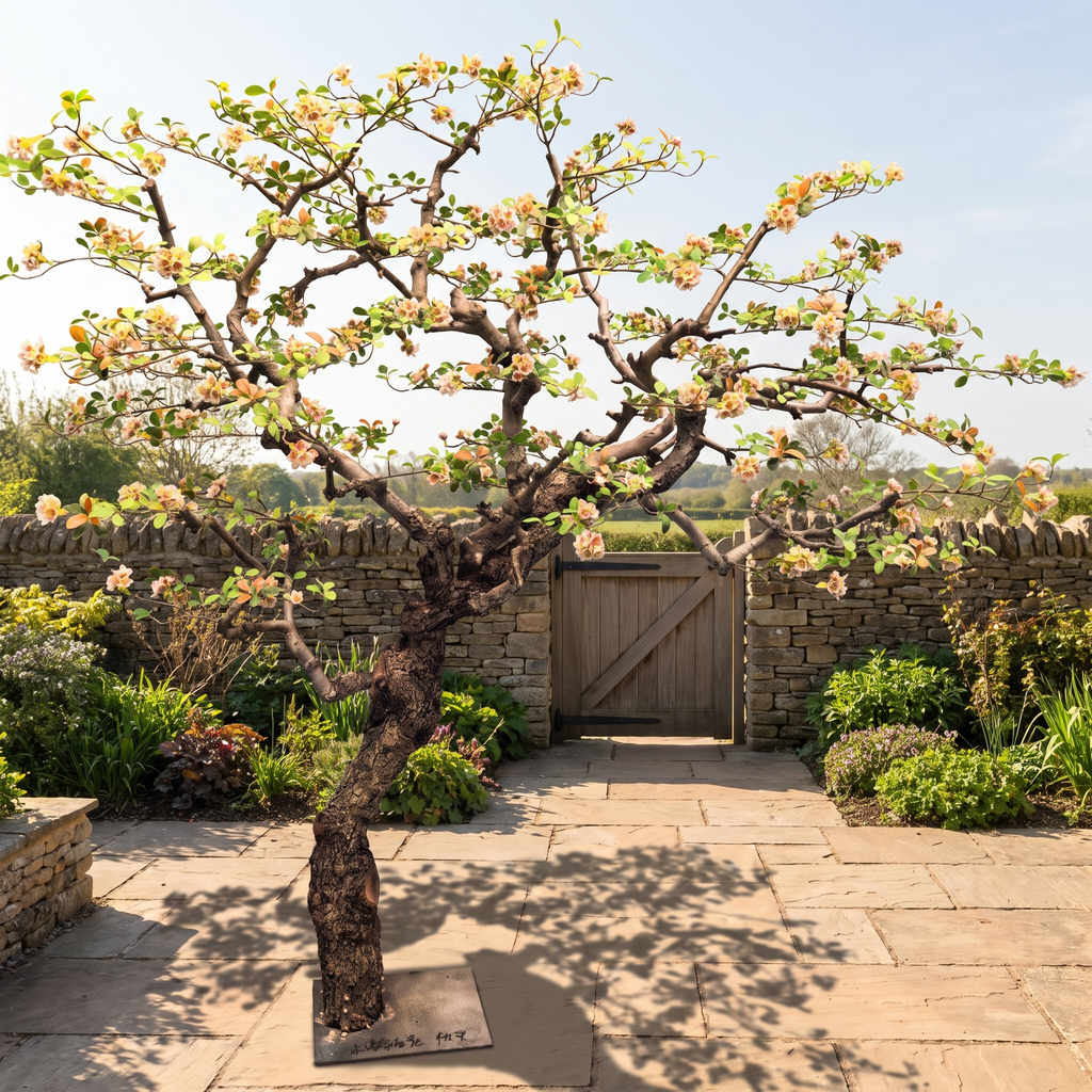 Artificial Chinese begonia flower tree on an outdoor garden terrace