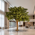 Lifelike artificial banyan ficus tree in a hotel lobby
