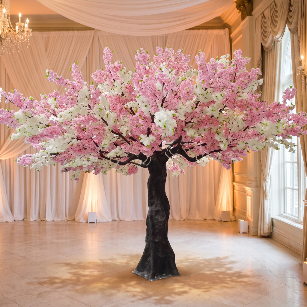 Artificial cherry blossom sakura tree in a wedding hall