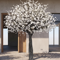 Faux magnolia flower tree on an outdoor entrance terrace